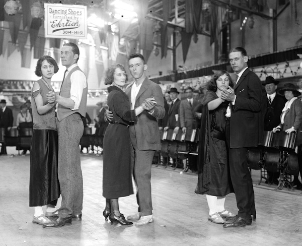 Marathon dancers compete in 1923. During the Depression, many entered the competitions for the free food. (Photo from the Library of Congress)