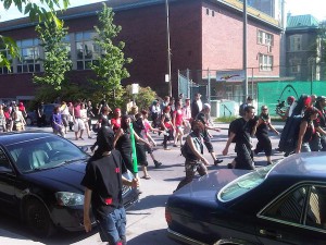 Pirates and ninjas protest passes The Senior Times offices on Décarie Blvd. in May 2012. Most protests have been peaceful.