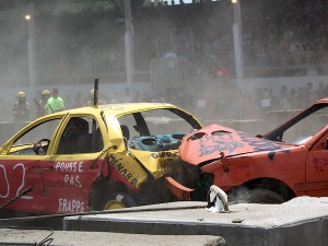 A demolition derby heat at the Ormstown Fair. The cars weren’t the only things experiencing heat. Photo: Hayley Juhl