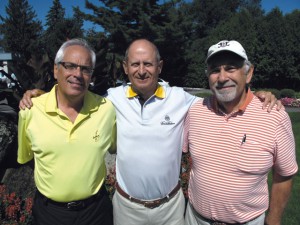 Golf tournament founding members Marvin Pascal (from left) and Lewis Israel with Mordy Gordon in 2010.  Photo courtesy of Sun Youth