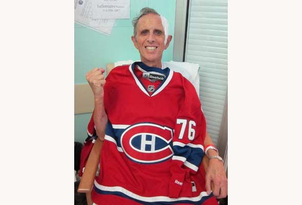 Allan Small with a No. 76 Canadiens  jersey — just like P.K. Subban. (Photo: Sharonne Cohen)